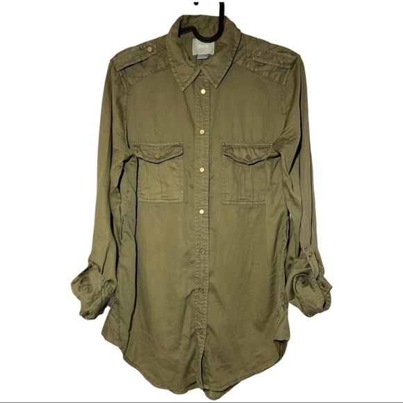 ANTHROPOLOGIE Maeve Averio Safari Green Belted Button Down Shirt size 2 - Picture 7 of 7